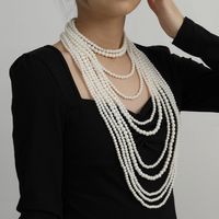 Fashion Jewelry Imitation Pearl Tassel Necklace Exaggerated Suit Handmade Beaded Geometric Necklace Wholesale Nihaojewelry main image 3