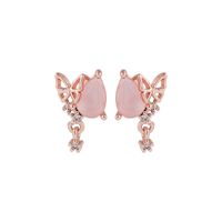 Sweet And Simple Pink Jade Micro-set Zircon Butterfly Earrings 925 Silver Needle Earrings Necklace Wholesale Nihaojewelry main image 3