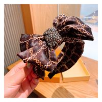 Korean Retro Silk Printing Wild Bow Full Diamond Wide-brimmed Hairpin Wholesale Nihaojewelry main image 3