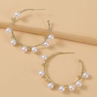 Fashion Geometric Handmade Pearl C-shaped Earrings Trendy Woven Earrings Wholesale Nihaojewelry sku image 1