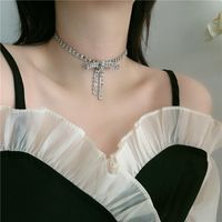 Korean Girl Flash Diamond Bow Tassel Neck Chain Short Simple Clavicle Chain Choker Wholesale Nihaojewelry sku image 1
