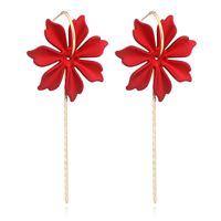 Korean Red Flower Tassel Earrings Exaggerated Simple Long Super Fairy Earrings Wholesale Nihaojewelry sku image 1