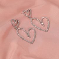 Exaggerated Long Diamond-encrusted Hollow Heart-shaped Earrings Micro-inlaid Double Heart Earrings Wholesale Nihaojewelry main image 5