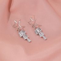 New Exaggerated Long Five-pointed Star Earrings Star Tassel Crystal Zircon Earrings Wholesale Nihaojewelry main image 5