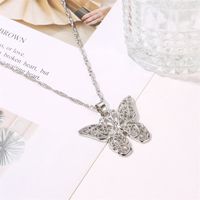 Fashion Hollow Double-layer Metal Butterfly Pendant Necklace Sweater Chain Big Butterfly Necklace main image 5