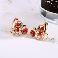 New Fashion Inlaid Colorful Diamond Butterfly Earrings Full Of Diamond Hollow Butterfly Earrings Wholesale Nihaojewelry main image 3