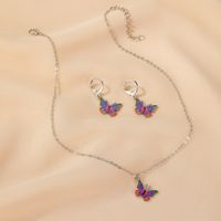 New Set Jewelry Fashion Color Fantasy Butterfly Necklace Sweet Butterfly Earring Set Wholesale Nihaojewelry main image 3