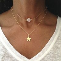 Fashion Two-layer Pendant Necklace Creative Five-pointed Star Frosted Gemstone Multi-layer Necklace Women main image 6