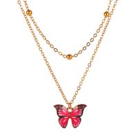 Retro Double Bead Butterfly Pendant Necklace Fashion Dream Color Butterfly Clavicle Chain Women main image 1