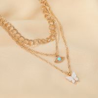 Multi-layer Necklace Retro Metal Thick Chain 3-layer Green Eye Long Necklace Butterfly Sweater Chain Women main image 3
