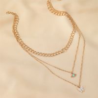 Multi-layer Necklace Retro Metal Thick Chain 3-layer Green Eye Long Necklace Butterfly Sweater Chain Women main image 4