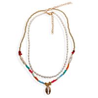 Fashion Beads Gravel Metal Shell Pendant Gold Round Bead Necklace Bohemian Style Necklace main image 6