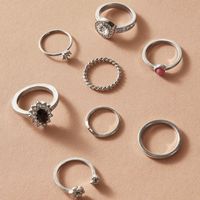 New Alloy V-shaped Open Twist Ring 8-piece Set Shiny Diamond Flower Ring Set Wholesale Nihaojewelry main image 6