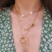 Fashion Golden Rose Flower 3-layer Necklace Printing Human Head Wave Circle Sequin Necklace Women main image 1