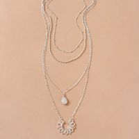 Temperament Drop-shaped Diamond Retro V-shaped Lace 4-layer Necklace Sweater Chain Women main image 4
