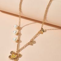 Alloy Dripping Butterfly Necklace Simple Fashion Pearl Single-layer Necklace main image 5