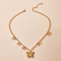 Alloy Dripping Butterfly Necklace Simple Fashion Pearl Single-layer Necklace main image 6