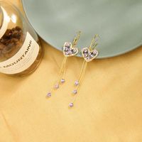New S925 Silver Needle Earrings Long Tassel Earrings Zircon Love Earrings Wholesale Nihaojewelry main image 1