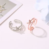 New Ring Double Butterfly Ring Ladies Popular Rose Gold Diamond Opening Adjustable Ring Wholesale Nihaojewelry main image 4