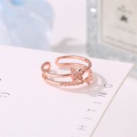 New Ring Double Butterfly Ring Ladies Popular Rose Gold Diamond Opening Adjustable Ring Wholesale Nihaojewelry main image 5