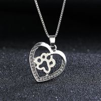 Fashion Love Peach Heart Necklace Women Creative Love Dog Claw Hollow Diamond Pendant Necklace Accessories main image 3