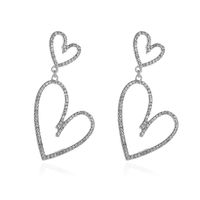 Exaggerated Long Diamond-encrusted Hollow Heart-shaped Earrings Micro-inlaid Double Heart Earrings Wholesale Nihaojewelry sku image 2