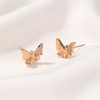 New Fashion Simple Diamond Butterfly Earrings Sweet Bow Stud Earrings Wholesale Nihaojewelry sku image 1