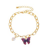 New Bracelet Color Butterfly Bracelet Summer Creative Pearl Pendant Thick Chain Bracelet Wholesale Nihaojewelry sku image 3