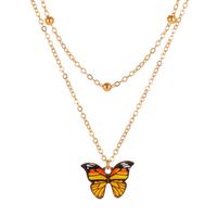 Retro Double Bead Butterfly Pendant Necklace Fashion Dream Color Butterfly Clavicle Chain Women sku image 1