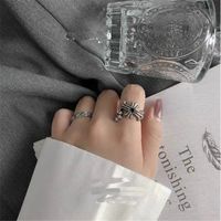 Ancient Silver Old Cross Black Gemstone Spiral Weaving Open Index Finger Ring Wholesale Nihaojewelry sku image 1
