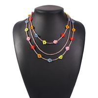 Bohemian Style Colorful Rice Bead Necklace Holiday Style Multi-layer Hand-knitted Flower Accessories sku image 1