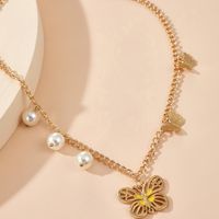 Alloy Dripping Butterfly Necklace Simple Fashion Pearl Single-layer Necklace sku image 1