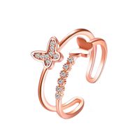 New Ring Double Butterfly Ring Ladies Popular Rose Gold Diamond Opening Adjustable Ring Wholesale Nihaojewelry sku image 2