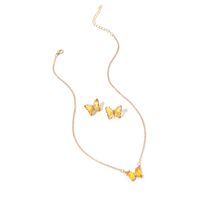 Simple New  Gold Simple Acrylic Diamond Sen Butterfly Pendant Earrings Necklace Clavicle Chain Set sku image 2