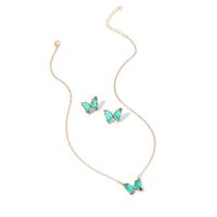 Simple New  Gold Simple Acrylic Diamond Sen Butterfly Pendant Earrings Necklace Clavicle Chain Set sku image 3