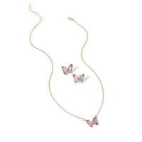 Simple New  Gold Simple Acrylic Diamond Sen Butterfly Pendant Earrings Necklace Clavicle Chain Set sku image 4