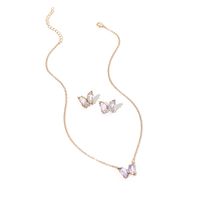 Simple New  Gold Simple Acrylic Diamond Sen Butterfly Pendant Earrings Necklace Clavicle Chain Set sku image 6