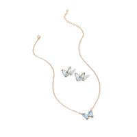 Simple New  Gold Simple Acrylic Diamond Sen Butterfly Pendant Earrings Necklace Clavicle Chain Set sku image 8