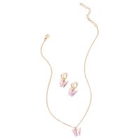 Girls Fashion Butterfly Pendant Sen Earrings Clavicle Chain Super Fairy Earring Necklace sku image 3