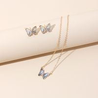 Simple New  Gold Simple Acrylic Diamond Sen Butterfly Pendant Earrings Necklace Clavicle Chain Set main image 6