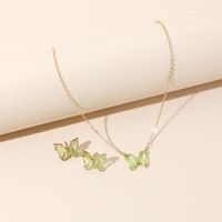 Simple New  Gold Simple Acrylic Diamond Sen Butterfly Pendant Earrings Necklace Clavicle Chain Set main image 5