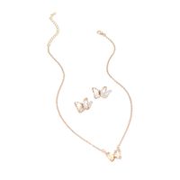 Simple New  Gold Simple Acrylic Diamond Sen Butterfly Pendant Earrings Necklace Clavicle Chain Set main image 3