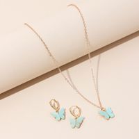 Girls Fashion Butterfly Pendant Sen Earrings Clavicle Chain Super Fairy Earring Necklace main image 6