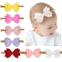 Children's Three-layer Bow Headband Baby Elastic Headband Sequins Bowknot Nylon Head Rope Colored Hair Band main image 2