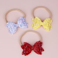 Children's Three-layer Bow Headband Baby Elastic Headband Sequins Bowknot Nylon Head Rope Colored Hair Band main image 3