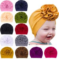 Europäischer Und Amerikanischer Außenhandel Kinder Hüte Großhandel Baby Einfarbige Kapuze Große Blume Reifen Kappe 12 Farben main image 1