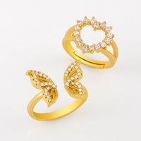 Butterfly Ring Copper Ring Fashion Wild Open Ring Diamond Heart-shaped Love Ring  Wholesale Nihaojewelry main image 1