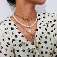 Creative Popular Jewelry Multi-layer Diamond Lock Pendant Necklace Fashion Simple Pearl Necklace Wholesale Nihaojewelry main image 3