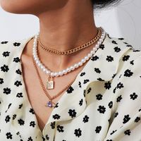 Creative Popular Jewelry Multi-layer Diamond Lock Pendant Necklace Fashion Simple Pearl Necklace Wholesale Nihaojewelry main image 4