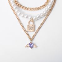 Creative Popular Jewelry Multi-layer Diamond Lock Pendant Necklace Fashion Simple Pearl Necklace Wholesale Nihaojewelry main image 5